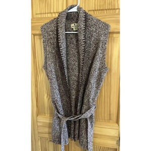 WOOLRICH Cotton Alpaca Cardigan Knit Hazelberry Sleeveless Belt Cottage Core